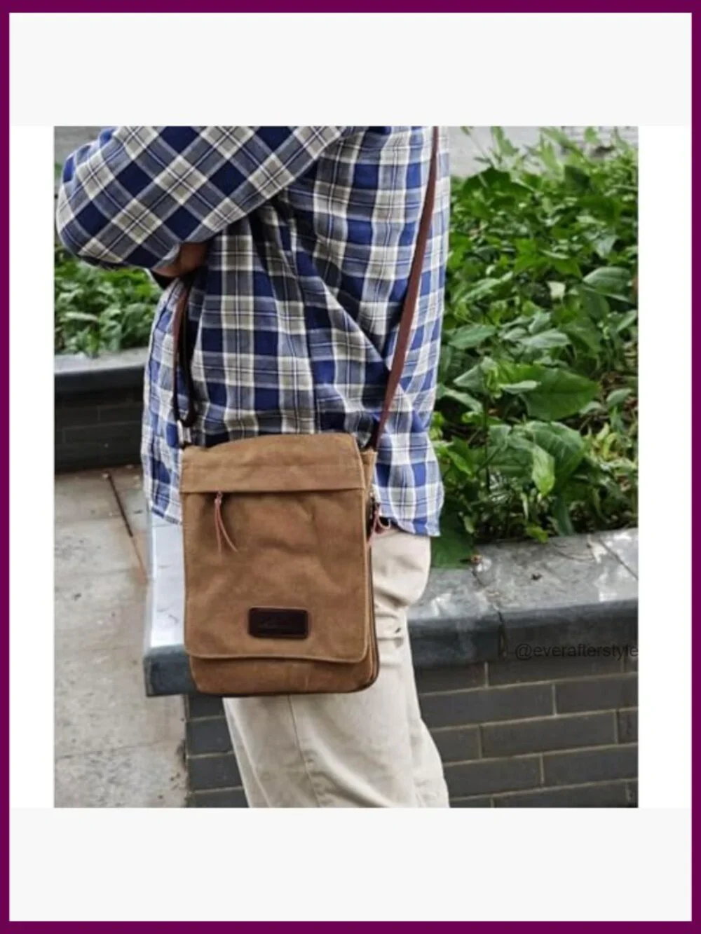 Canvas Leather Messenger Crossbody Bag with Adjustable Strap Organizer